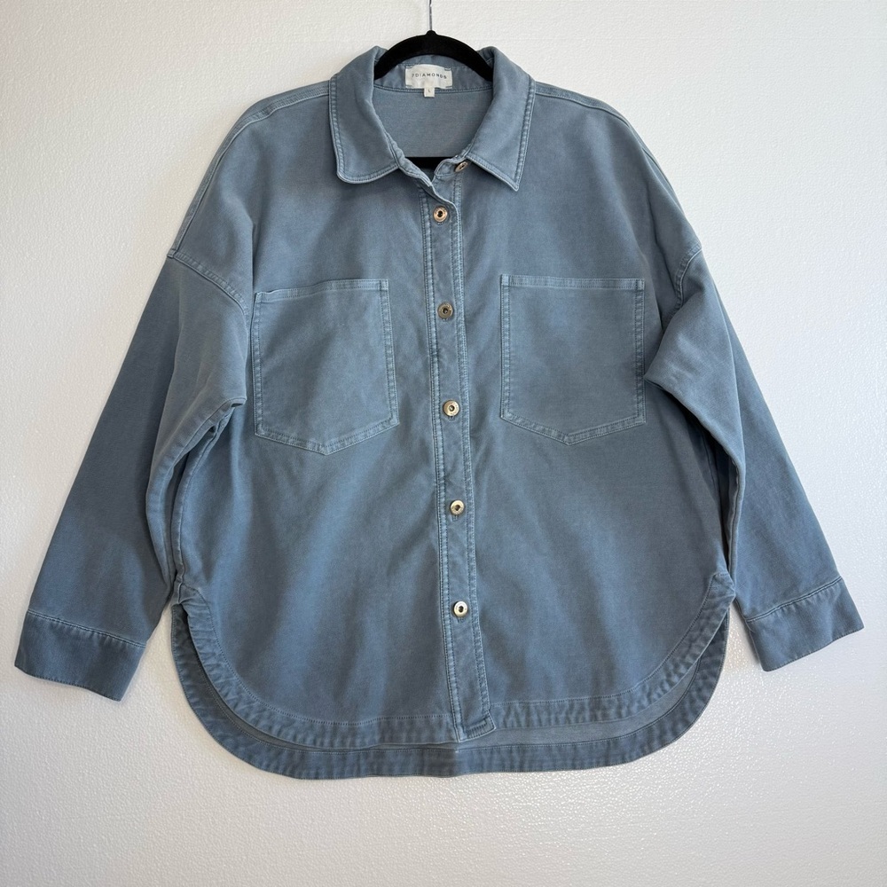 7 Diamonds Generation Oversized Shirt Jacket L Button Down Lyocell Cotton Blue